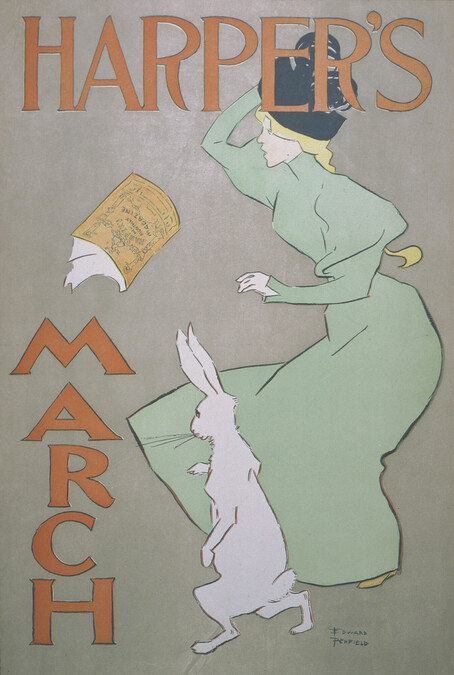 Harper's March (woman in wind and the March hare, Lewis Carroll's Alice's Adventures in Wonderland)