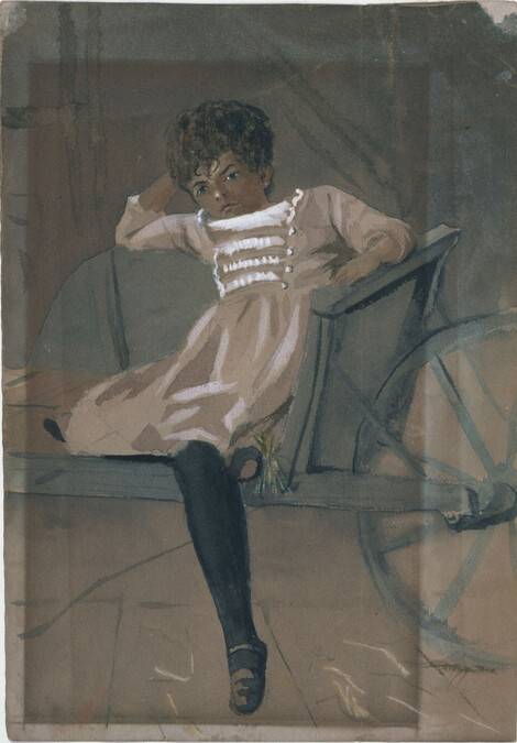 Helen French Soule as a Child, Sitting in a Wheelbarrow