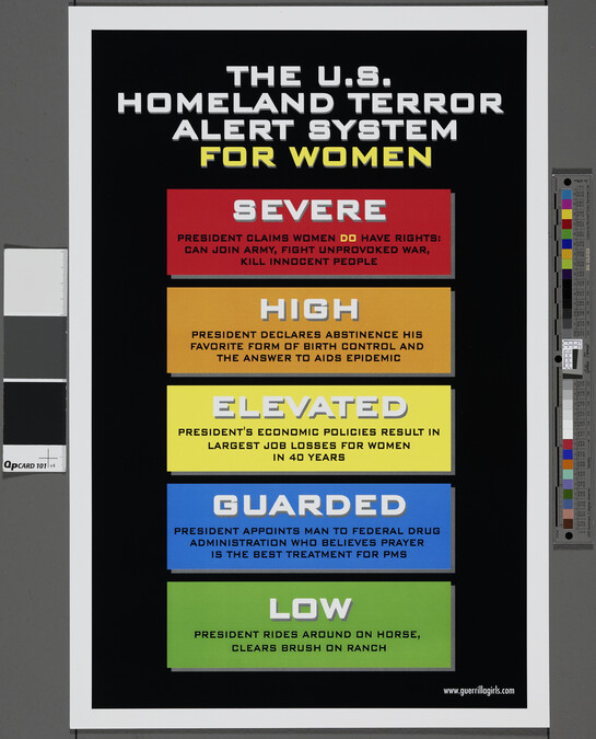 Alternate image #1 of The U.S. Homeland Terror Alert System for Women, from the portfolio Guerrilla Girls' Most Wanted: 1985-2006