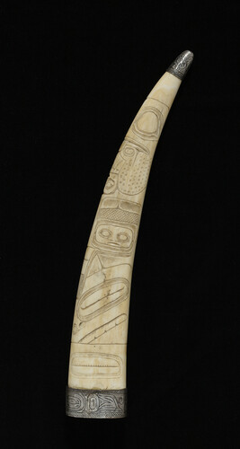 Engraved Silver Mounted Ivory Tusk