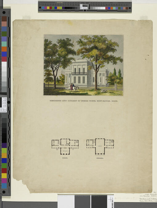 Alternate image #1 of Residence and Library of Ithiel Town, New Haven, Connecticut (view of front facade and two plans)