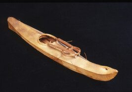 Model of Bering Strait type Kayak with rack for harpoon line