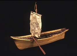 Model Umiak with Sail and a Pair of Oars