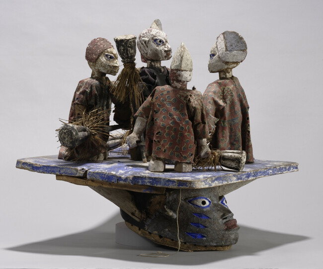 Alternate image #1 of Gelede Mask Representing Osanyin, The Orisha of Herbal Medicines, Surrounded by Four Disciples

