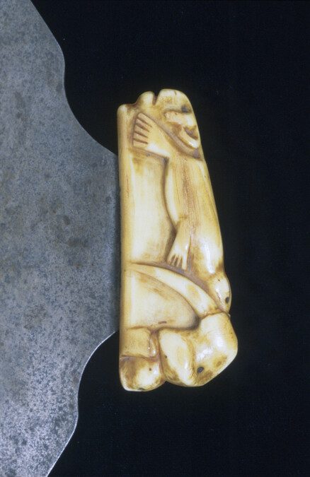 Alternate image #1 of Ulu with a Carved Ivory Handle depicitng a Bear, Walrus and Two Seals