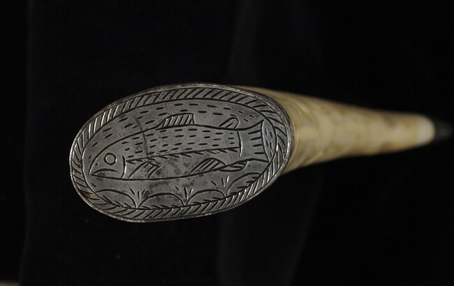 Alternate image #1 of Engraved Silver Mounted Ivory Tusk