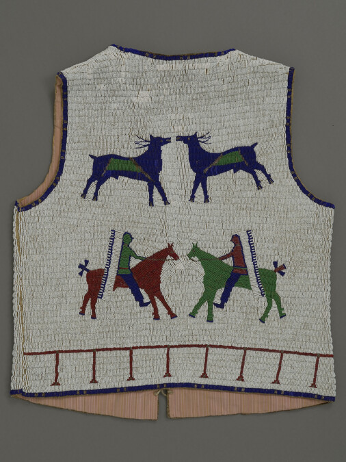 Alternate image #1 of Beaded Pictorial Vest Depicting Two Mule Deer and Two Warriors on Horseback