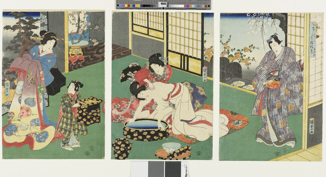 Alternate image #2 of Stylish Handscroll of Genji (Genji imayō emaki): Heart-to-Heart (Aoi) (Triptych)