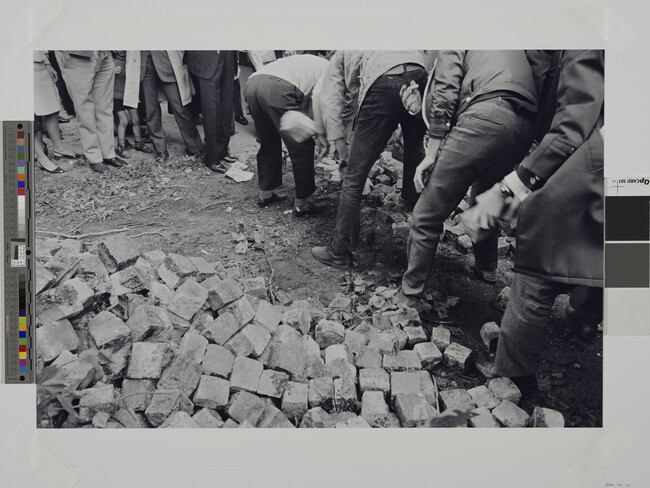 Alternate image #1 of Building barricades near the Sorbonne University, May 10, 1968