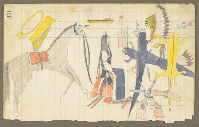 Alternate image #2 of Untitled (Membership Payment by a Tsistsistas (Cheyenne) Bowstring Society Warrior with his Possessions), page number 101, from the 