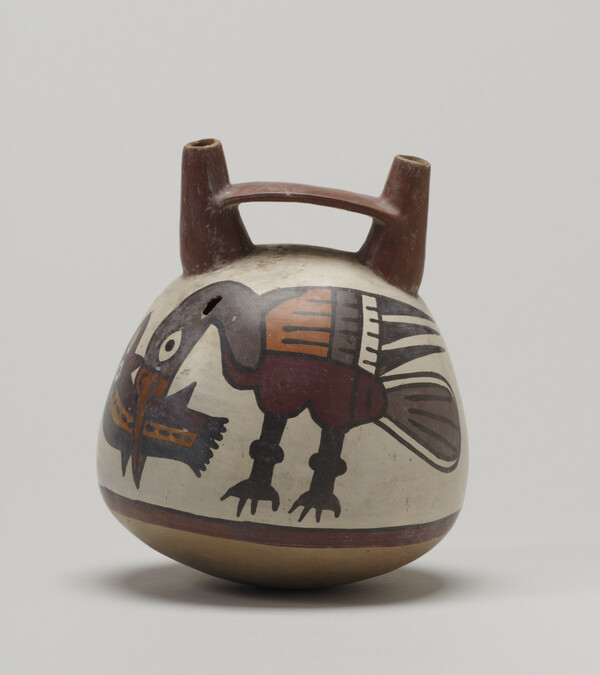 Alternate image #1 of (Forgery) Double Spouted Vessel depicting a Bird with a Fish in its Mouth