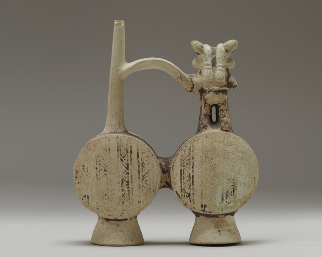 Alternate image #1 of Double-chambered spout-and-bridge Vessel with Flute-playing Figure