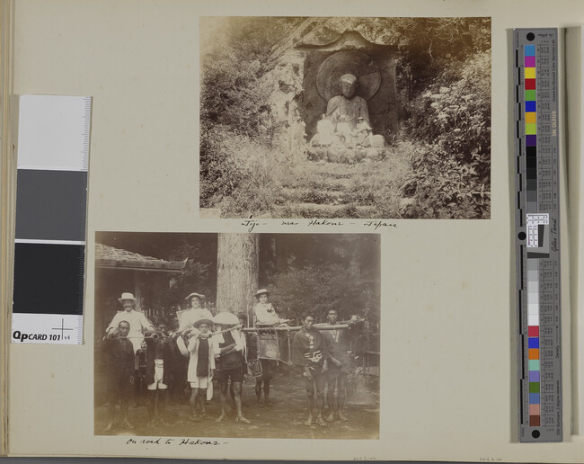 Alternate image #1 of Man and two women in litters carried by Japanese men. Hakone, Kanagawa Prefecture, Japan, from a Travel Photograph Album (Views of Hawaii and Japan)