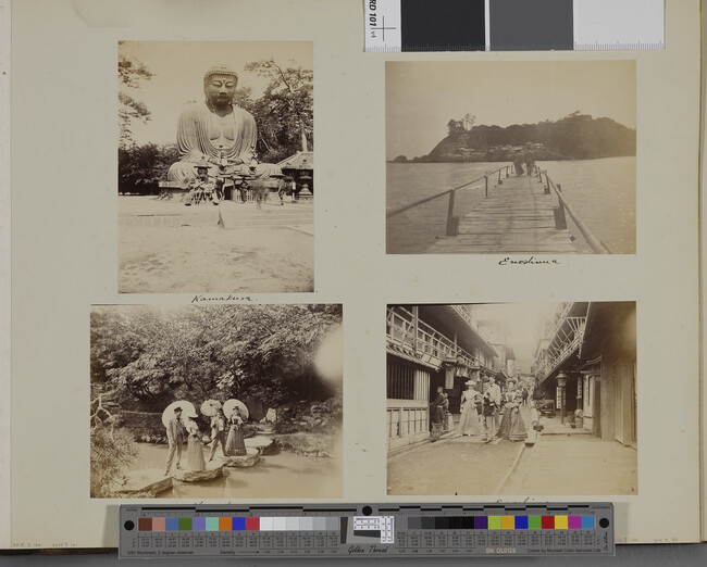Alternate image #1 of Four Western tourists and Japanese children on a street. Enoshima, Kanagawa Prefecture, Japan, from a Travel Photograph Album (Views of Hawaii and Japan)