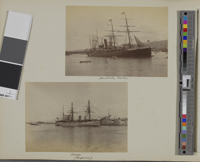 Alternate image #1 of Japanese warship Kongō in Honolulu Harbor. Honolulu, O'ahu, Hawaii, from a Travel Photograph Album (Views of Hawaii and Japan)