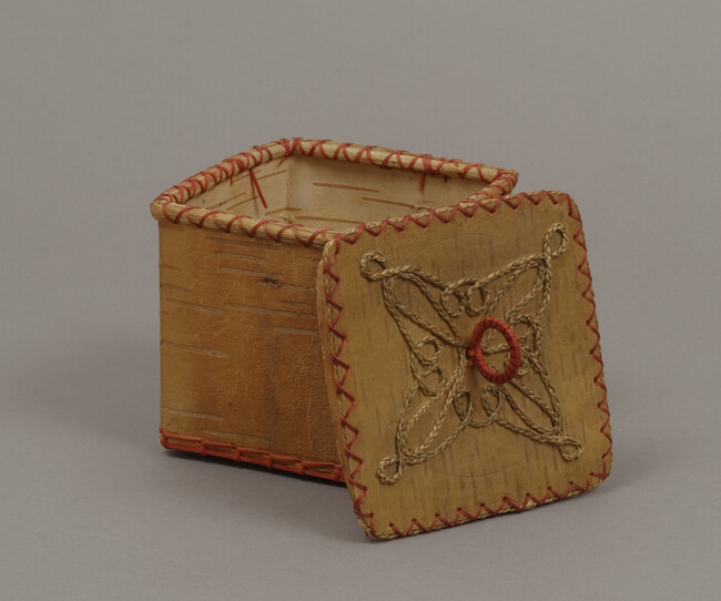 Alternate image #1 of Square Birch Bark Box with Lid Decorated with Sweet Grass