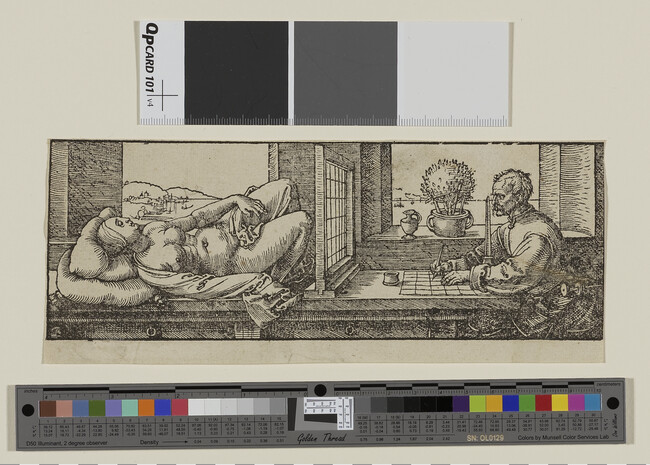 Alternate image #2 of Draughtsman Making a Perspective Drawing of a Reclining Woman, from Underweysung der Messung (The Manual of Measurement)