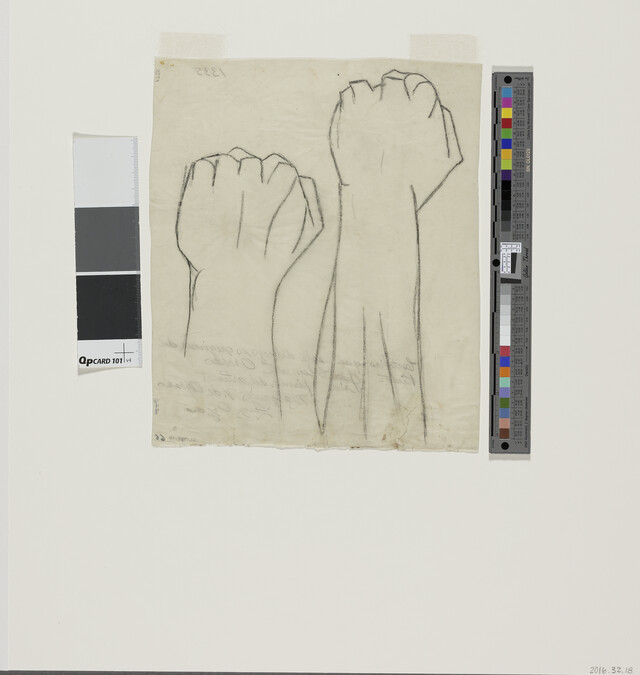 Alternate image #1 of Study of Two Fists for The Pre-Columbian Golden Age (Panel 6) for The Epic of American Civilization, 1932-1934