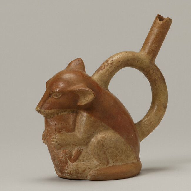 Stirrup-spout Vessel in the form of a Fox eating a Mouse