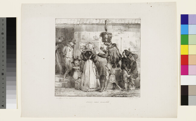 Alternate image #1 of Seriez vous sensible? (Soldier at Printsellers Stand), from Croquis lithographiques, plate no. 15