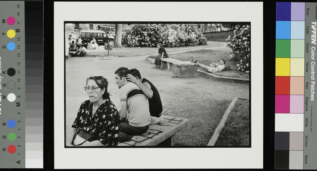 Alternate image #1 of Park scene with old woman, couple, and girl reading, Rome, Italy