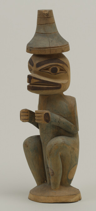 Alternate image #1 of Carved Frog-Man Figure Wearing a Clan Hat