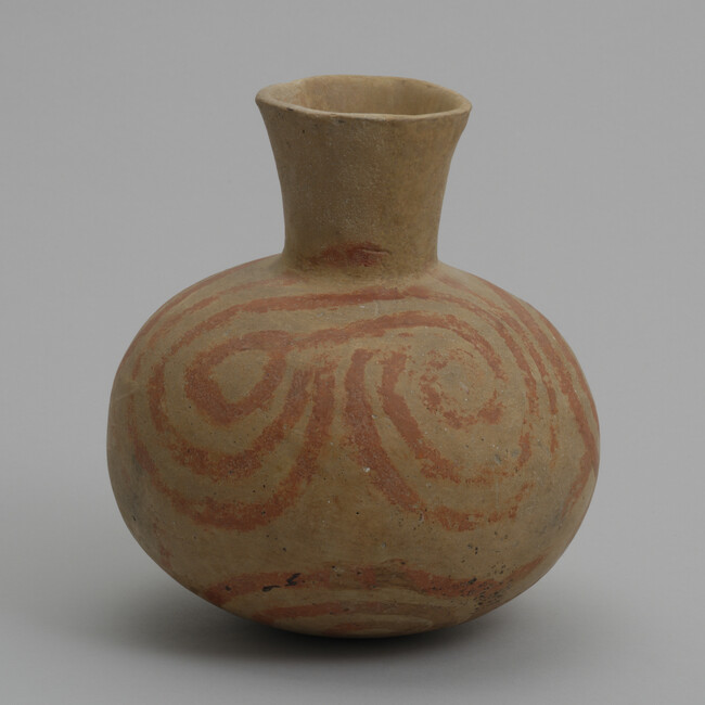 Alternate image #1 of Jar, with red spiral design, Nodena red-on-buff style