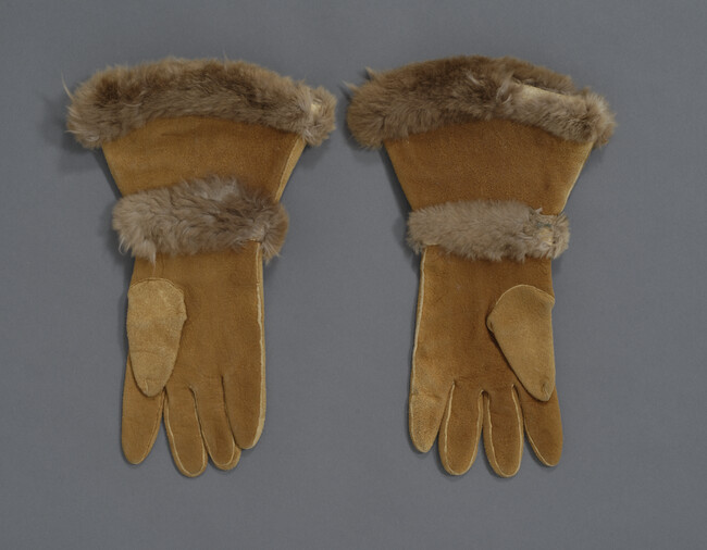 Alternate image #1 of Moosehide Gloves with Floral Beading, Bordered with Beaver Fur