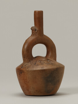 Stirrup-Spout Vessel with Small Monkey Figure on handle