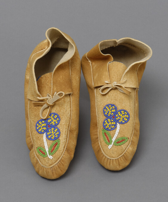 Alternate image #1 of Moccasins decorated with Blue Flower Beading