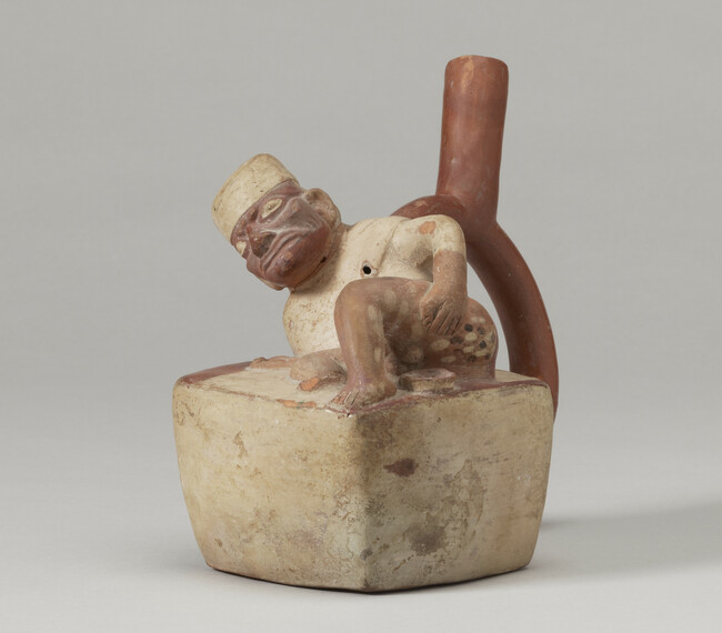 Alternate image #3 of Stirrup-spout Vessel in the form of a Man Applying Treatment to a Rash on his Posterior