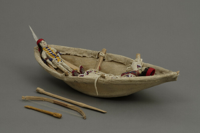 Alternate image #2 of Model of a Sioux Man and Child in Bull Boat