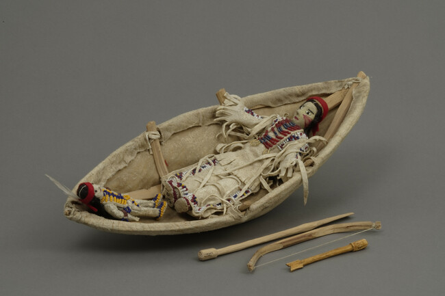 Alternate image #1 of Model of a Sioux Man and Child in Bull Boat