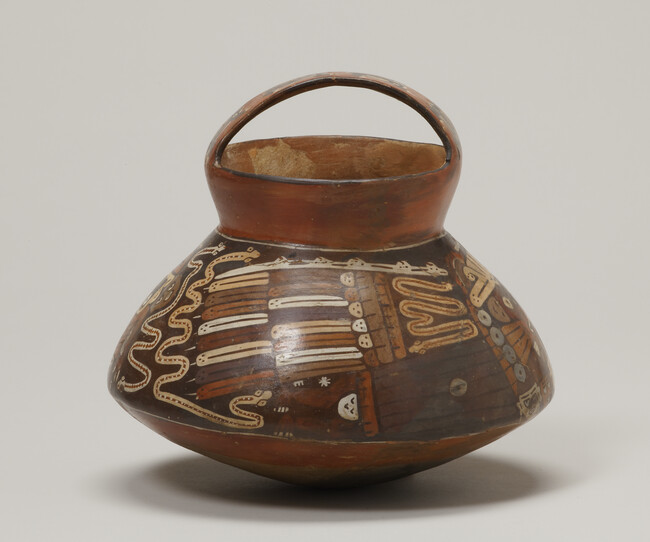 Alternate image #3 of (Forgery) Strap Handled Vessel depicting a Supernatural Scene