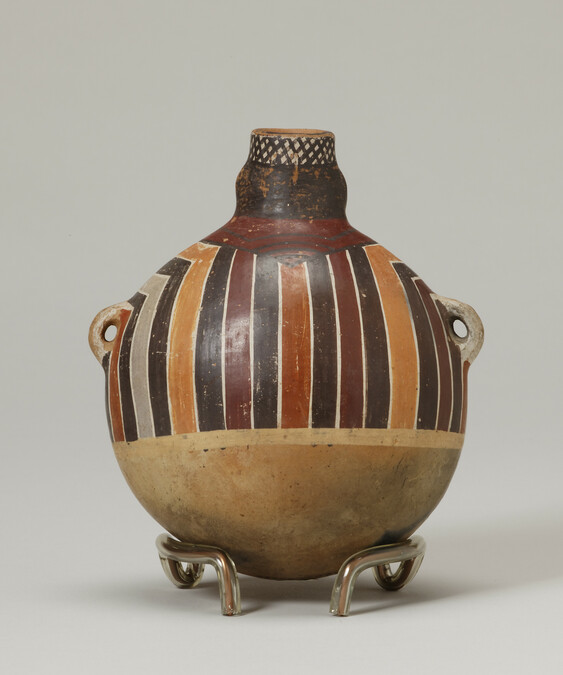 Alternate image #1 of Face-Neck Bottle or Flask in the Form of a Person wearing a Striped Tunic