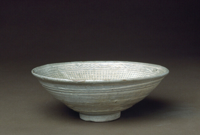 Alternate image #1 of Punch'ong stoneware Tea Bowl with stamped decoration