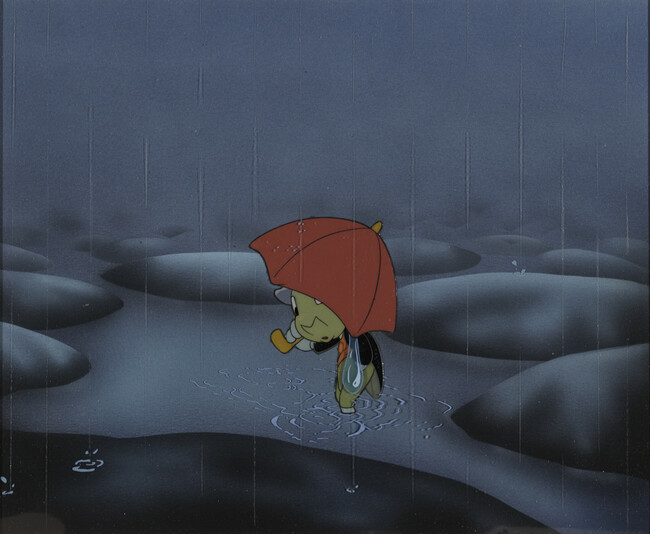 Alternate image #2 of I'll Go (Jiminy Cricket in a Rain Puddle) (production celluloid for Pinocchio, no. 103)