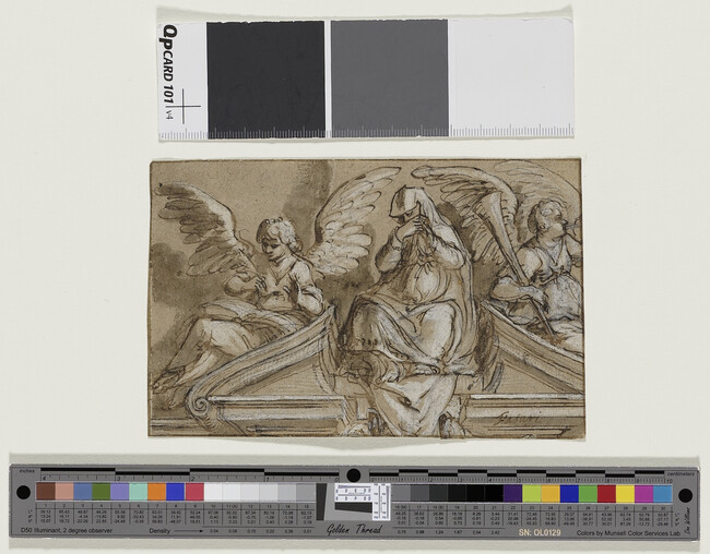 Alternate image #1 of Study for a Funeral Decoration:  Mourning Woman and Two Angels over a Pediment