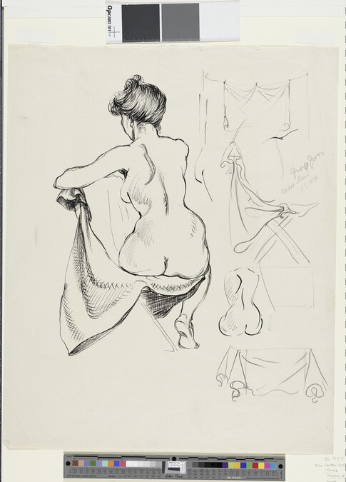 Alternate image #1 of Studies of Seated Female Nude (central figure by Bischoff; right side sketches by Grosz)