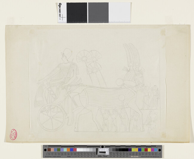 Alternate image #1 of Hero in a Chariot Leading Prisoners, Egyptian Relief, Thebes (tracing of an engraving)