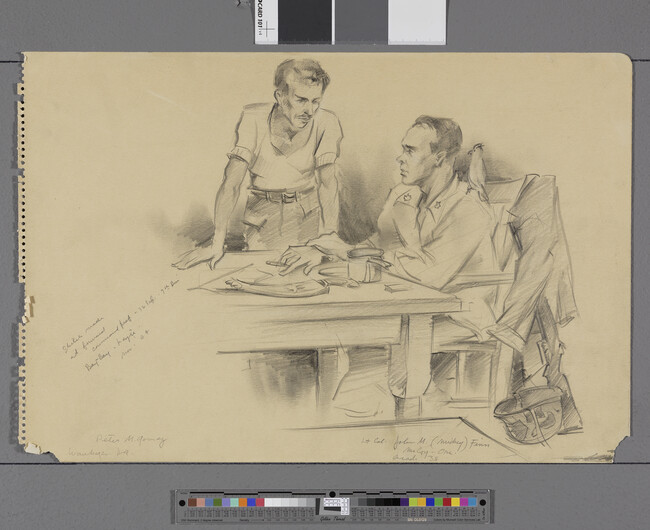 Alternate image #1 of Sketch made at Forward Command Post 32 Infantry 7th Division, Bay-Bay-Leyte, Peter M. Gomery, Lt. Col. John M. (Mickey) Finn McCoy (Leyte Island, Philippines)