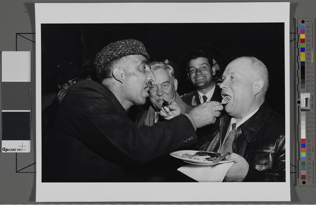 Alternate image #1 of The Politics of Dinner, Afghanistan (Khrushchev Exchanges Food with the Afghan P.M. while Bulganin Looks On)