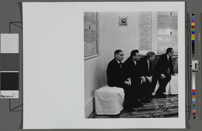 Alternate image #1 of Khrushchev seated with the Communist Party Central Committee including Mikoyan, Brezhnev, Suslov, Gromyko and Furtseva (left panel of panorama)