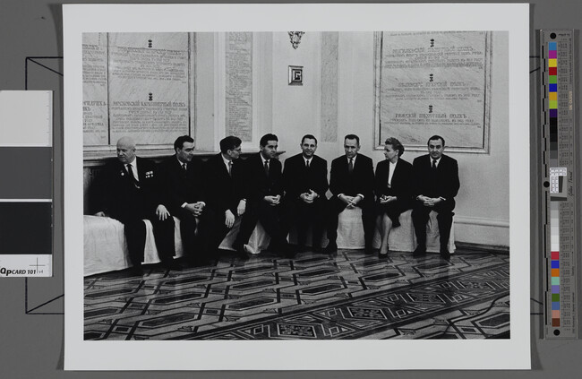 Alternate image #1 of Khrushchev seated with the Communist Party Central Committee including Mikoyan, Brezhnev, Suslov, Gromyko and Furtseva (right panel of panorama)