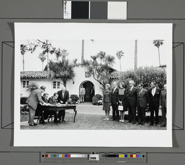 Alternate image #1 of Signing Ceremony for Nixon and Brezhnev, San Clemente, California. Onlookers include Pat Nixon, John Connolly, Henry Kissinger and Alexander Haig