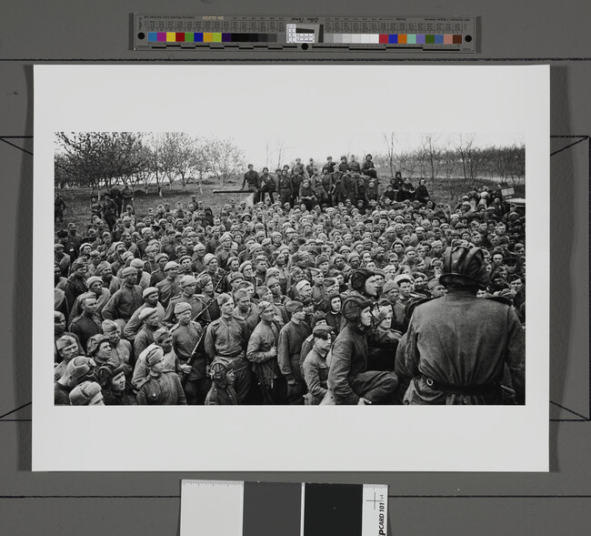 Alternate image #1 of Soldiers gathered around commander's tank (left panel of panorama)