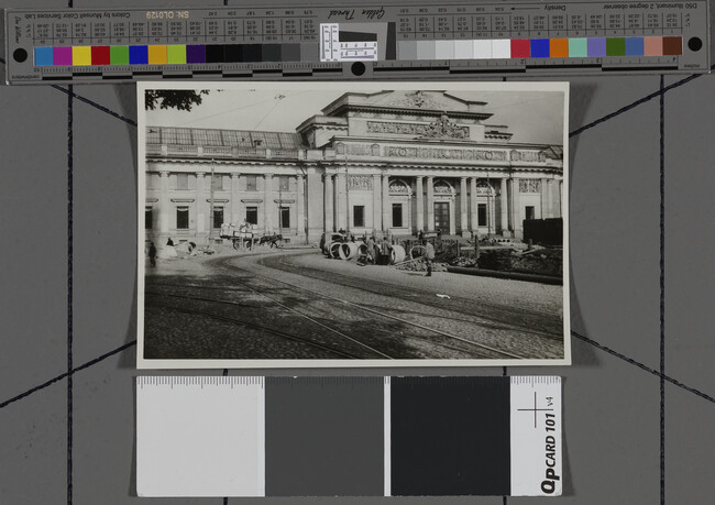 Alternate image #1 of View of road construction in front of palatial building, Leningrad