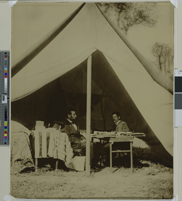 Alternate image #1 of President Abraham Lincoln and Major General George B. McClellan in the General's Tent at Antietam, Maryland