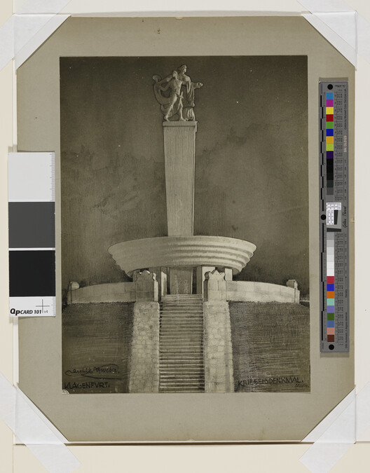 Alternate image #1 of Architectural Drawings and Designs for Monuments: Soldier Memorial in Klagenfurt, Karnthen, Austria.  The Walkure Leads Soldier into Battle