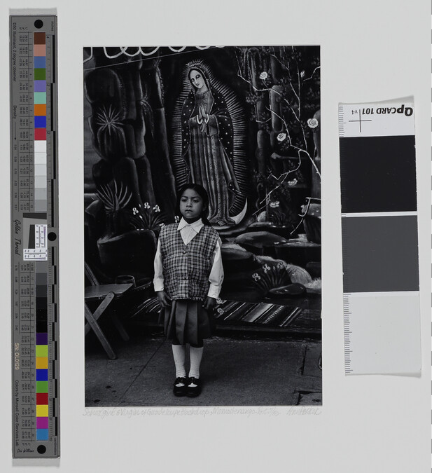 Alternate image #1 of Schoolgirl and Virgin of Guadalupe Backdrop, Momostenango, number 17, from the portfolio, Itinerant Images of Guatemala